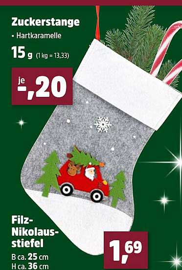 Zuckerstange - Hartkaramelle und Filz-Nikolausstiefel