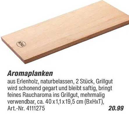 Aromaplnaken aus Erlenholz, naturbelassen, 2 Stück, Grillgut wird schonend gegart und bleibt saftig, bringt feines Rauch Aroma ins Grillgut, mehrmalig verwendbar, ca. 40 x 1,1 x 19,5 cm (BxHxT), Art.-Nr. 4111275