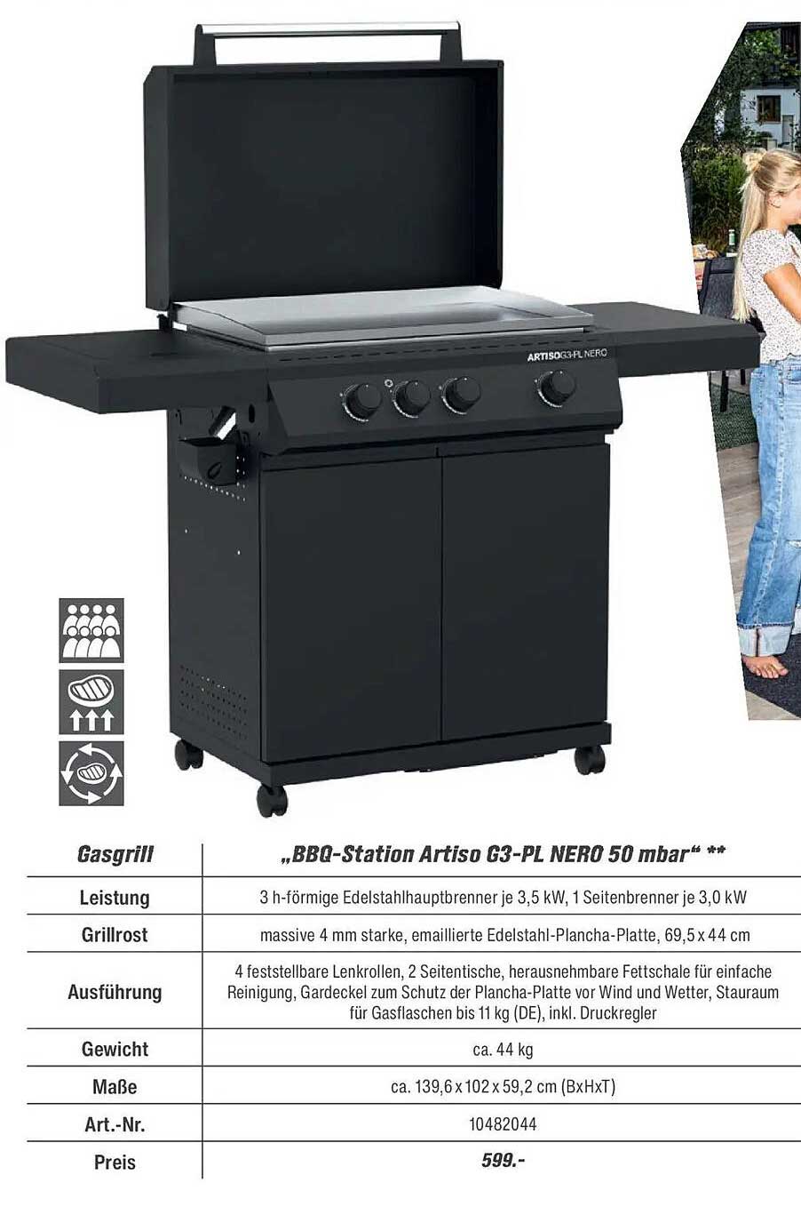 "BBQ-Station Artiso G3-PL NERO 50 mbar" **