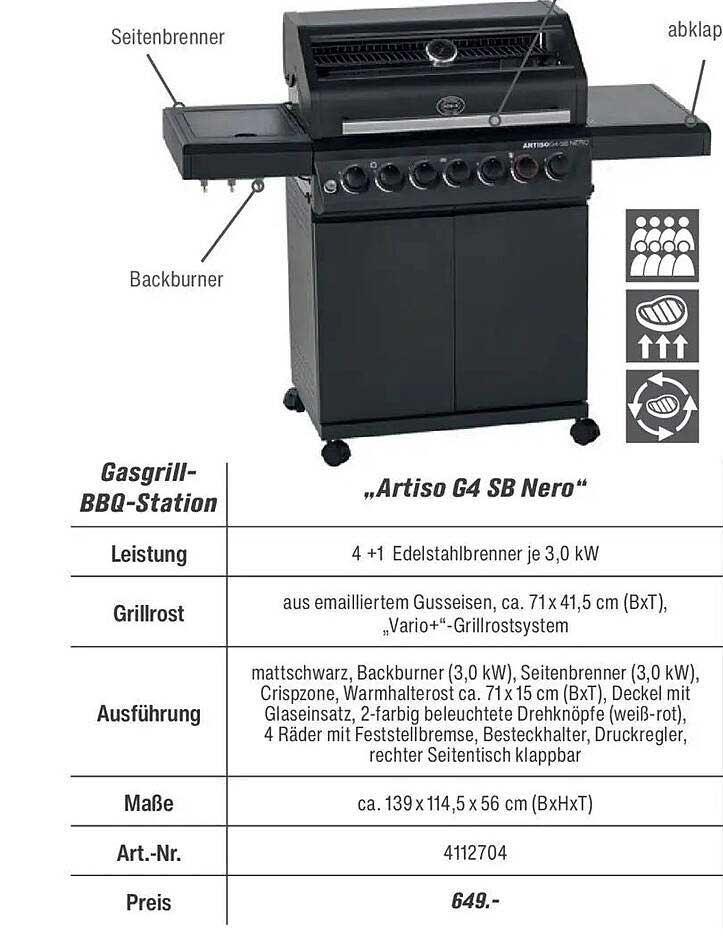 Gasgrill-BBQ-Station „Artiso G4 SB Nero“