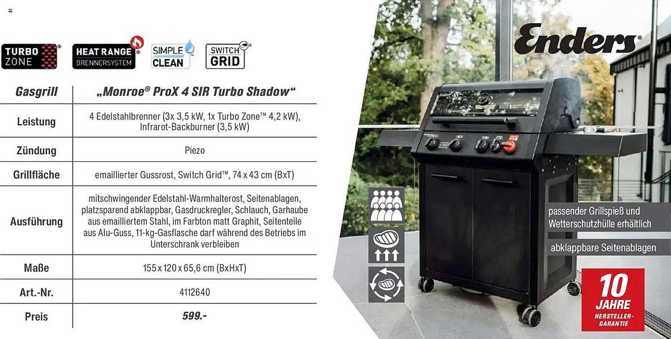 Gasgrill „Monroe® ProX 4 SIR Turbo Shadow“