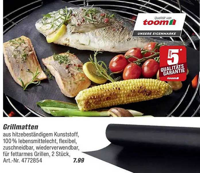 Grillmatten aus hitzebeständigem Kunststoff, 100 % lebensmittelecht, flexibel, zuschneidbar, wiederverwendbar, für fettarmes Grillen, 2 Stück, Art.-Nr. 4772854