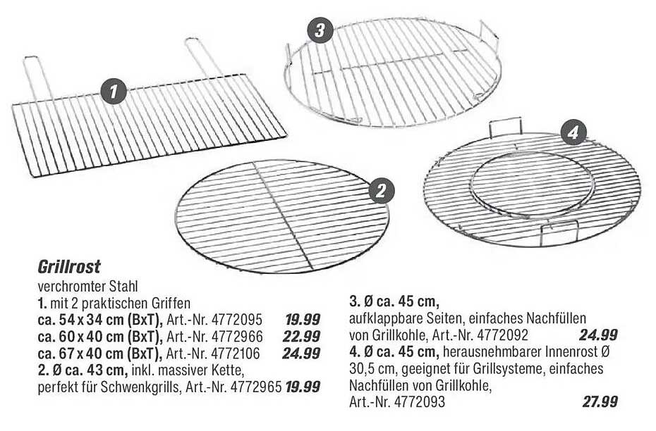 Grillrost ca. 54 x 34 cm (BxT), verchromter Stahl, mit 2 praktischen Griffen