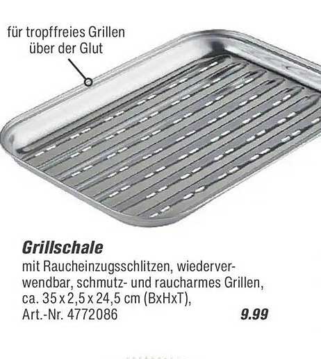 Grillschale mit Raucheinzugsschlitzen, wiederverwendbar, schmutz- und raucharmes Grillen, ca. 35 x 2,5 x 24,5 cm (BxHxT)