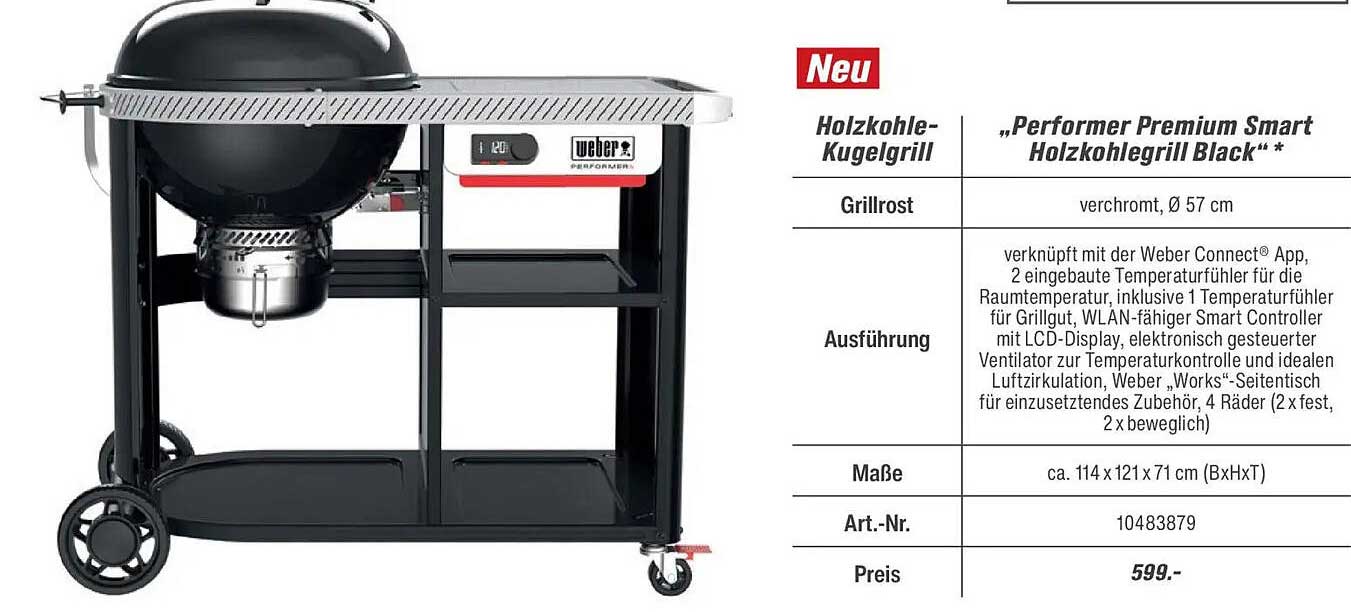 Holzkohle-Kugelgrill „Performer Premium Smart Holzko hlegrill Black“