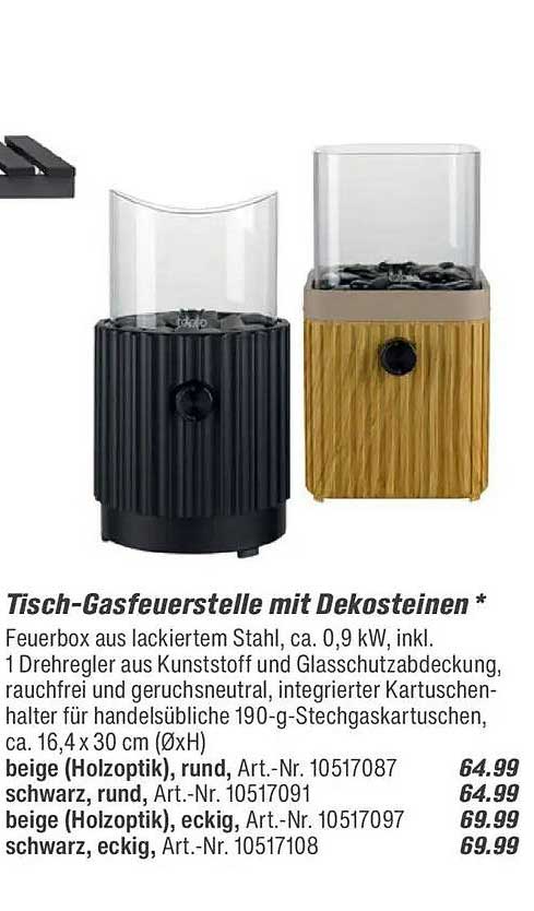 Tisch-Gasfeuerstelle mit Dekosteinen *