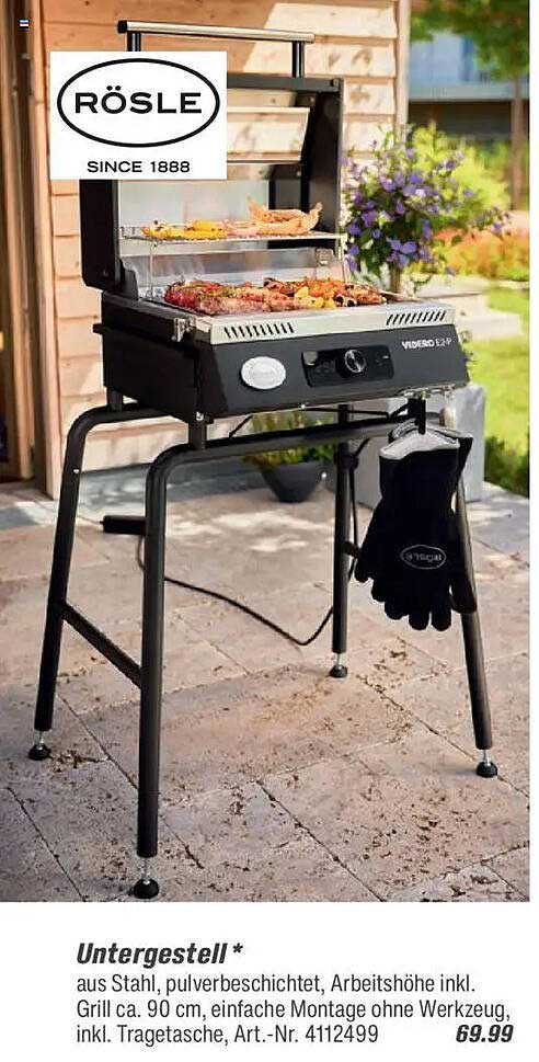 Untergestell * aus Stahl, pulverbeschichtet, Arbeitshöhe inkl. Grill ca. 90 cm, einfache Montage ohne Werkzeug, inkl. Tragetasche, Art.-Nr. 4112499