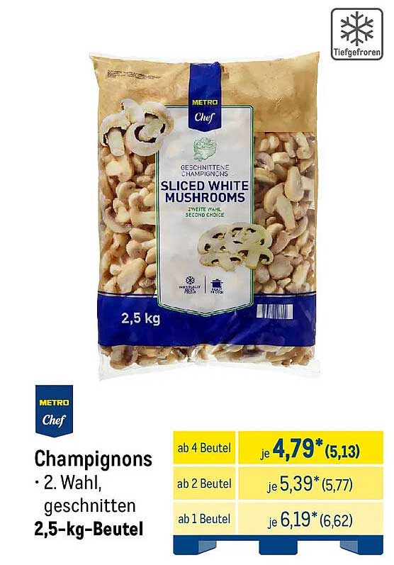 Champignons · 2. Wahl, geschnitten 2,5-kg-Beutel