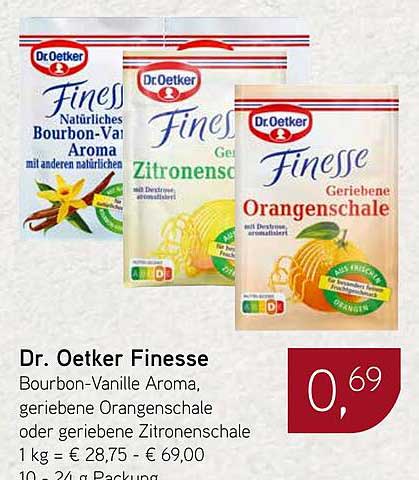 Dr. Oetker Finesse Bourbon-Vanille Aroma, geriebene Orangenschale oder geriebene Zitronenschale