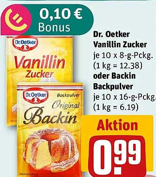 Dr. Oetker Vanillin Zucker je 10 x 8-g-Pckg. (1 kg = 12.38) oder Backin Backpulver je 10 x 16-g-Pckg (1 kg = 6.19)