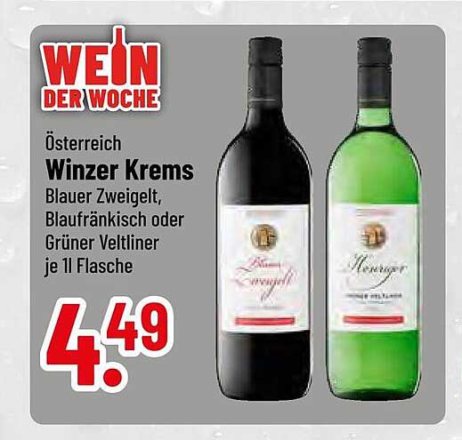 Winzer Krems Blauer Zweigelt, Blaufränkisch oder Grüner Veltliner je 1l Flasche