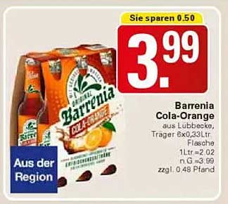 Barrenia Cola-Orange 6 x 0,33 L - Regionale Erfrischung
