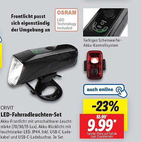 CRIVIT LED-Fahrradleuchten-Set