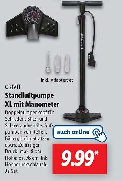 CRIVIT Standluftpumpe XL mit Manometer