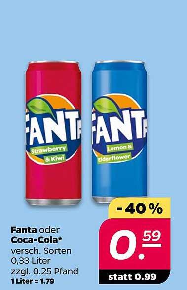 Fanta oder Coca-Cola, 0,33 Liter, verschiedene Sorten