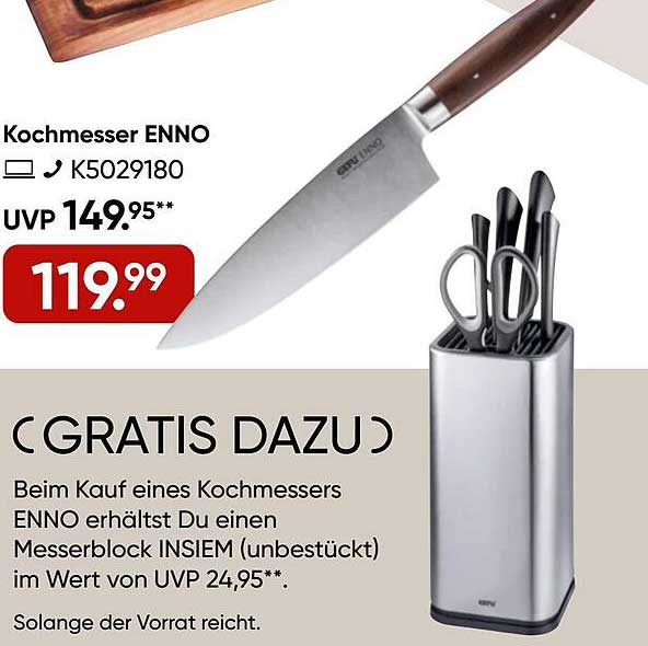 Kochmesser ENNO mit GRATIS Messerblock INSIE