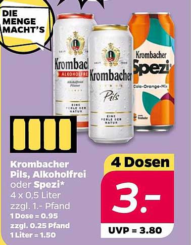 Krombacher Pils, Alkoholfrei oder Spezi - 4 Dosen zum Angebotspreis