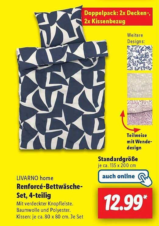 LIVARNO home Renforcé-Bettwäsche-Set, 4-teilig