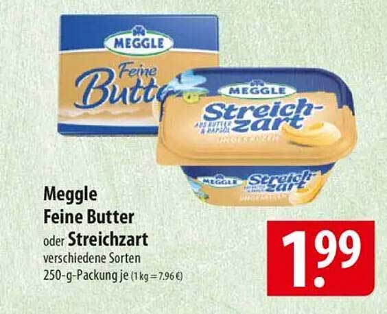 Meggle Feine Butter oder Streichzart, verschiedene Sorten 250-g-Packung