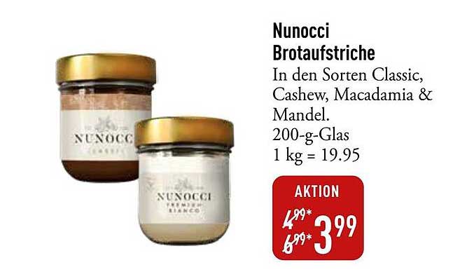 Nunocci Brotaufstriche in den Sorten Classic, Cashew, Macadamia & Mandel