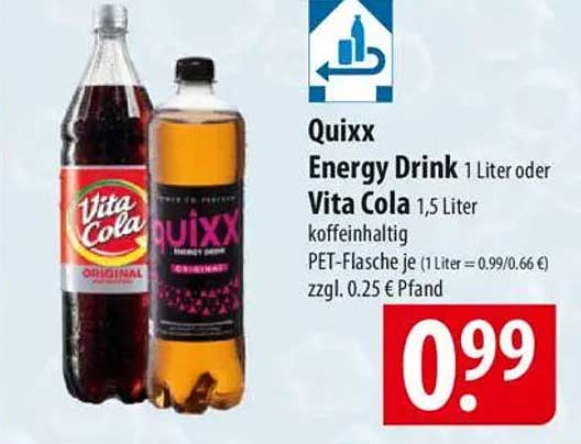 Quixx Energy Drink 1 Liter oder Vita Cola 1,5 Liter - koffeinhaltig