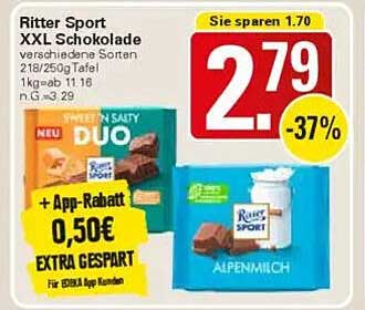 Ritter Sport XXL Schokolade - Verschiedene Sorten 218/250g Tafel