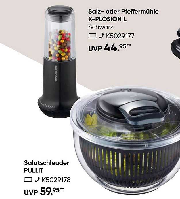 Salz- oder Pfeffermühle X-PLosion L und Salatschleuder PULLIT