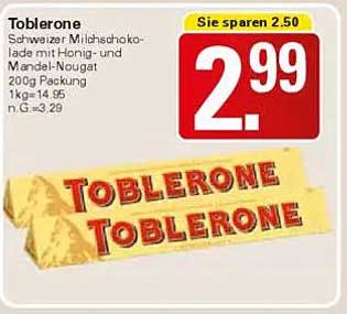 Toblerone Schweizer Milchschokolade mit Honig- und Mandel-Nougat 200g