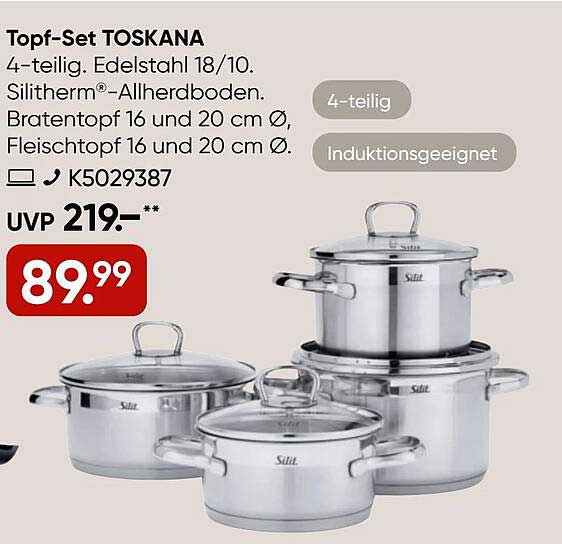 Topf-Set TOSKANA 4-teilig aus Edelstahl 18/10