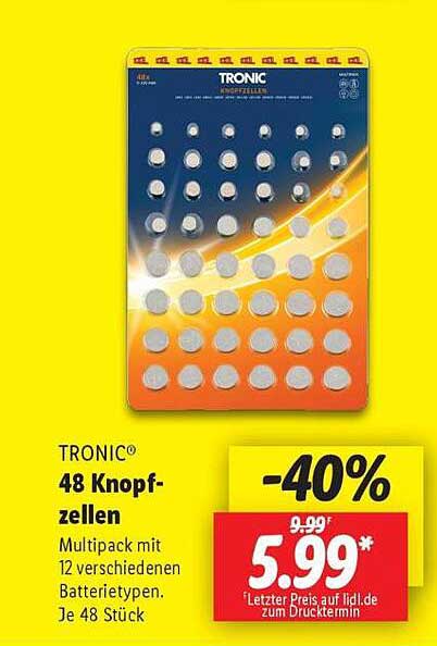 TRONIC® 48 Knopfzellen – Multipack mit 12 verschiedenen Batterietypen