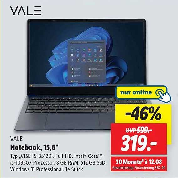 VALE Notebook, 15,6" - Full HD mit Intel® Core™ i5