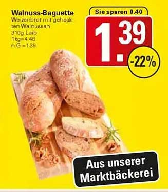 Walnuss-Baguette - Weizenbrot mit gehackten Walnüssen