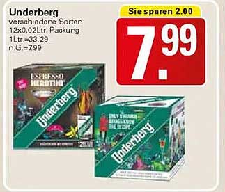 Underberg verschiedene Sorten 12x0,02ltr. Packung 1 Ltr.=33,29 n.G.=7,99