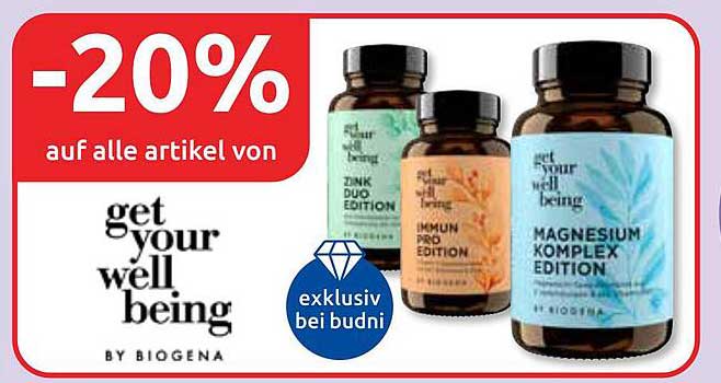20% Rabatt auf alle Artikel von get your well being by Biogena