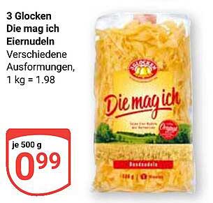 3 Glocken Die mag ich Eiernudeln, verschiedene Ausformungen, 1 kg = 1,98