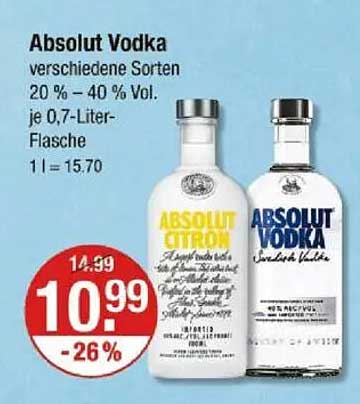 Absolut Vodka verschiedene Sorten 20 % – 40 % Vol. je 0,7-Liter-Flasche