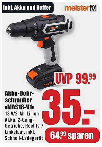 Akku-Bohrschrauber »MAS18-V1« inkl. Akku und Koffer