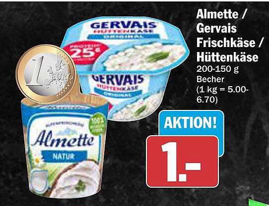 Almette / Gervais Frischkäse / Hüttenkäse 200-150 g Becher