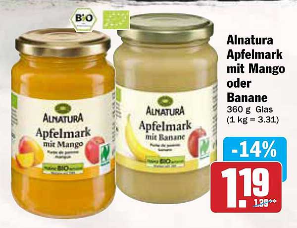Alnatura Apfelmark mit Mango oder Banane