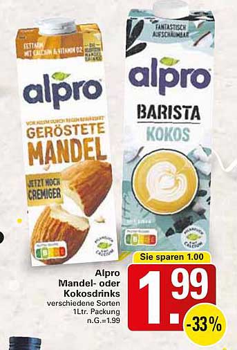 Alpro Mandel- oder Kokosdrinks 1L