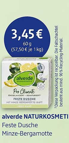 alverde NATURKOSMETIK Feste Dusche Minze-Bergamotte