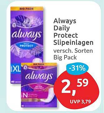 Always Daily Protect Slipeinlagen Big Pack - Verschiedene Sorten