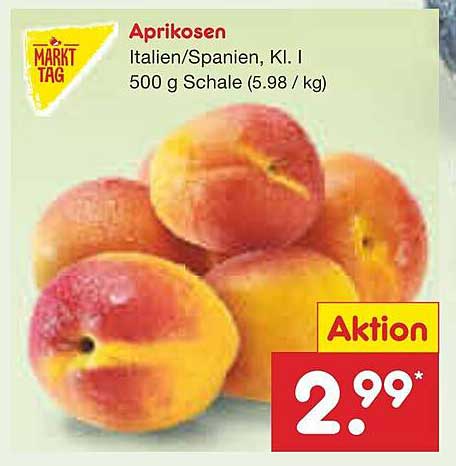 Aprikosen Italien/Spanien, Kl. I 500 g Schale (5.98 / kg)