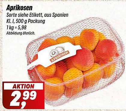 Aprikosen - Sorten siehe Etikett, aus Spanien, Kl. I, 500 g Packung