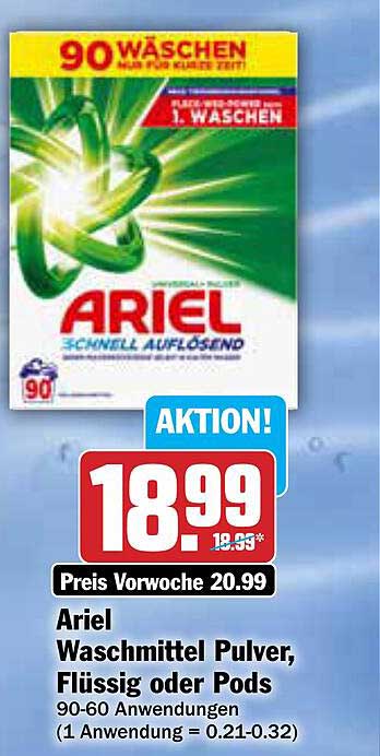 Ariel Waschmittel Pulver, Flüssig oder Pods 90 Waschungen