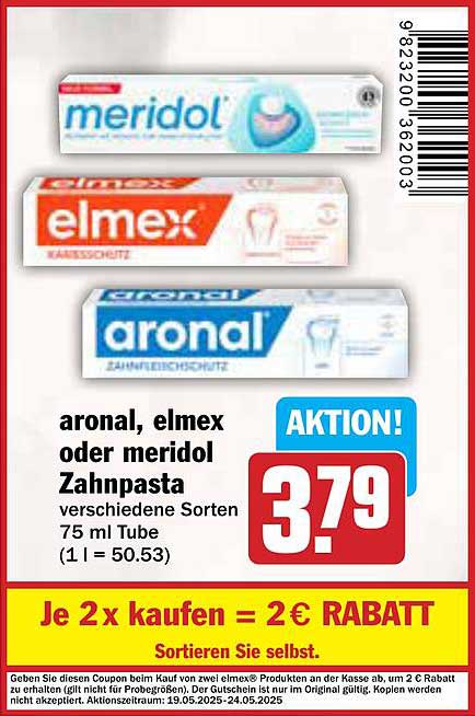 aronal, elmex oder meridol Zahnpasta 75 ml Tube