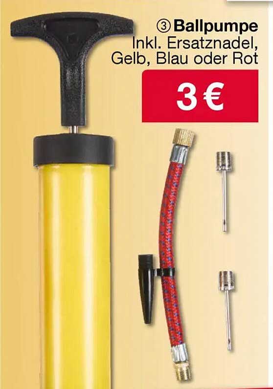 Ballpumpe inkl. Ersatznadel, Gelb, Blau oder Rot