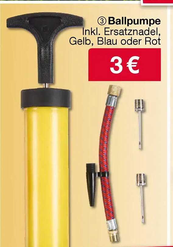 Ballpumpe inkl. Ersatznadel, Gelb, Blau oder Rot