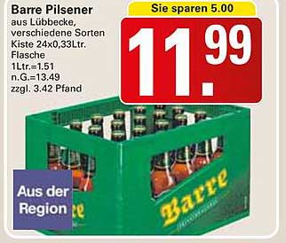 Barre Pilsener Kiste 24x0,33L Flasche - Aus der Region