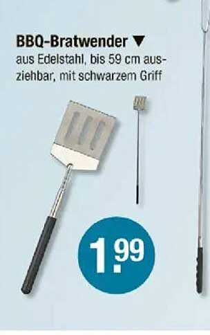 BBQ-Bratwender aus Edelstahl, bis 59 cm ausziehbar; mit schwarzem Griff